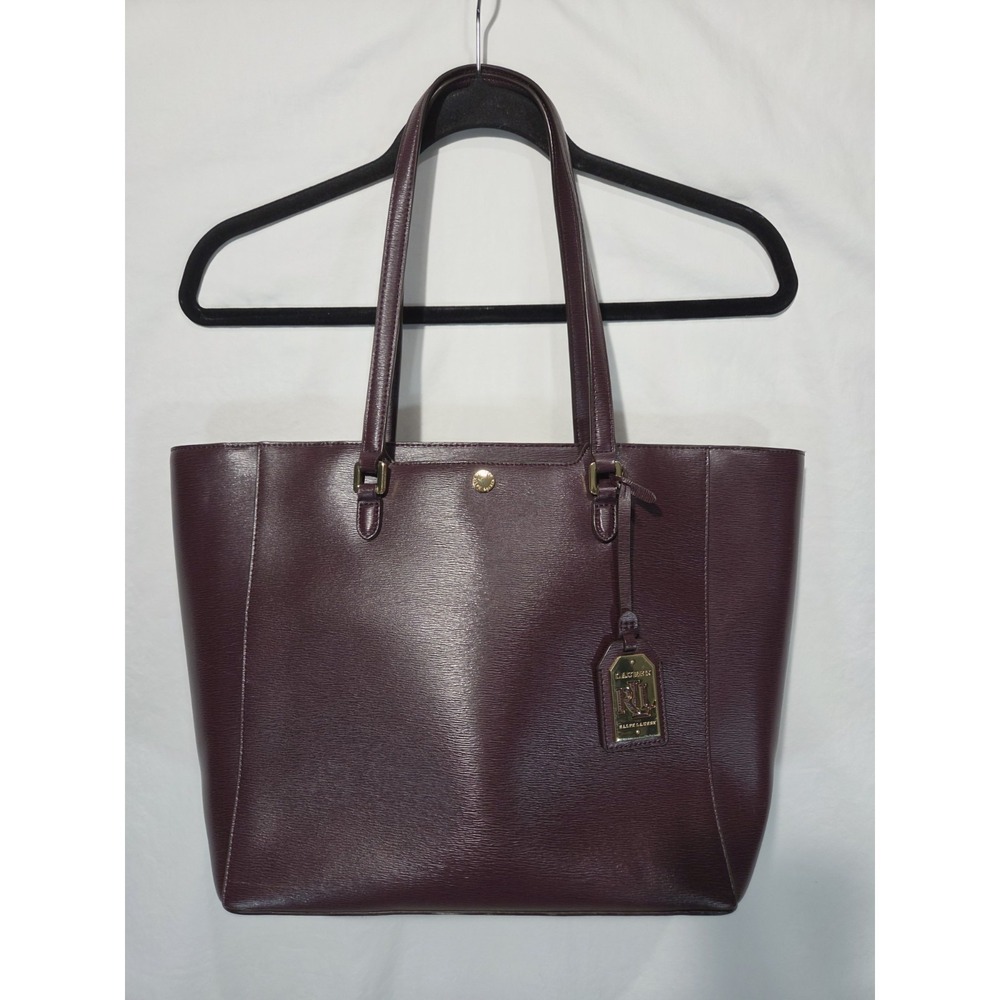 Lauren Ralph Lauren Newberry Halee Tote Shoulder Bag Purse Burgundy 100% Leather